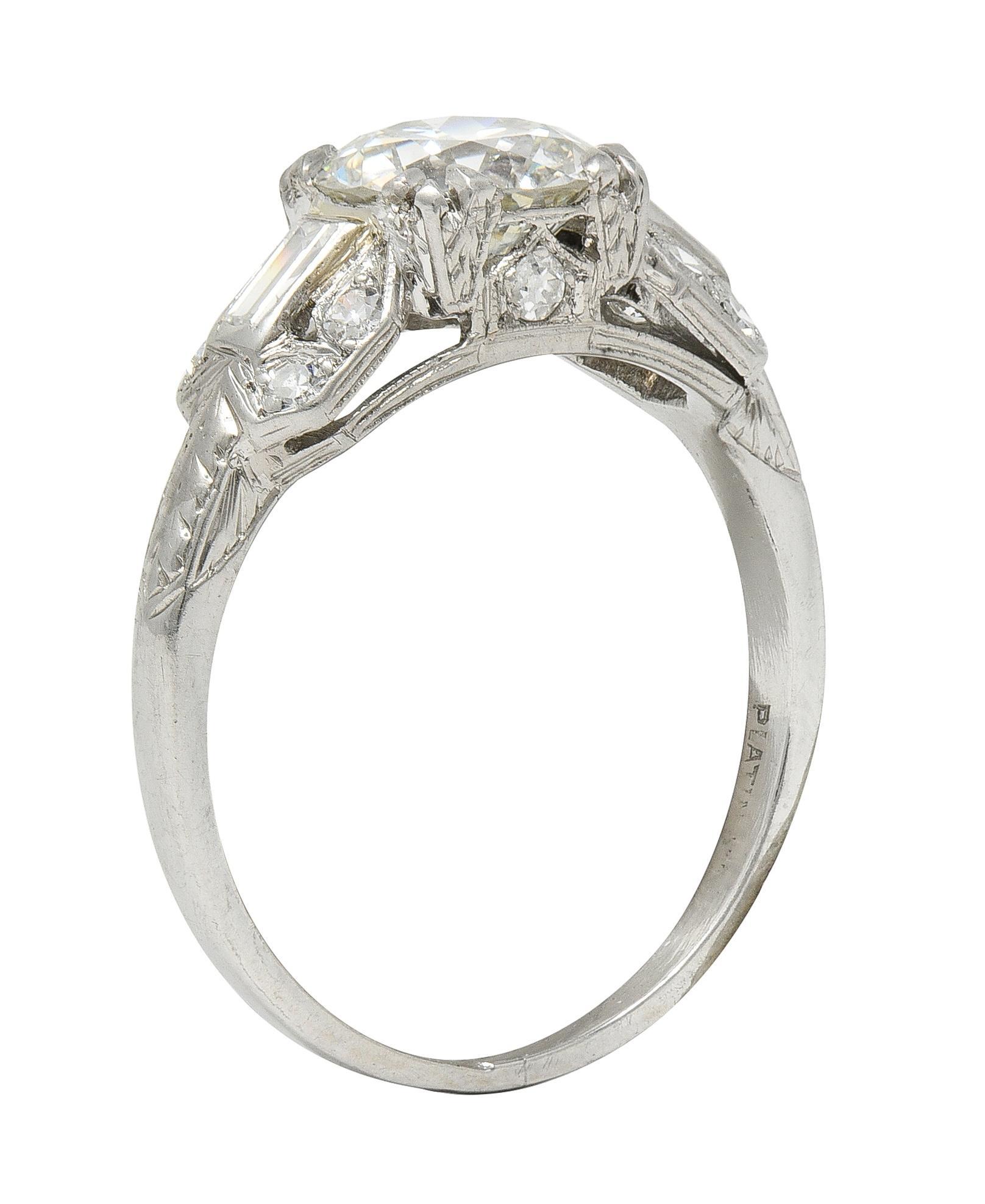 Art Deco 1.88 CTW Old European Cut Diamant Platin Weizen Quadrat Verlobungsring im Angebot 4