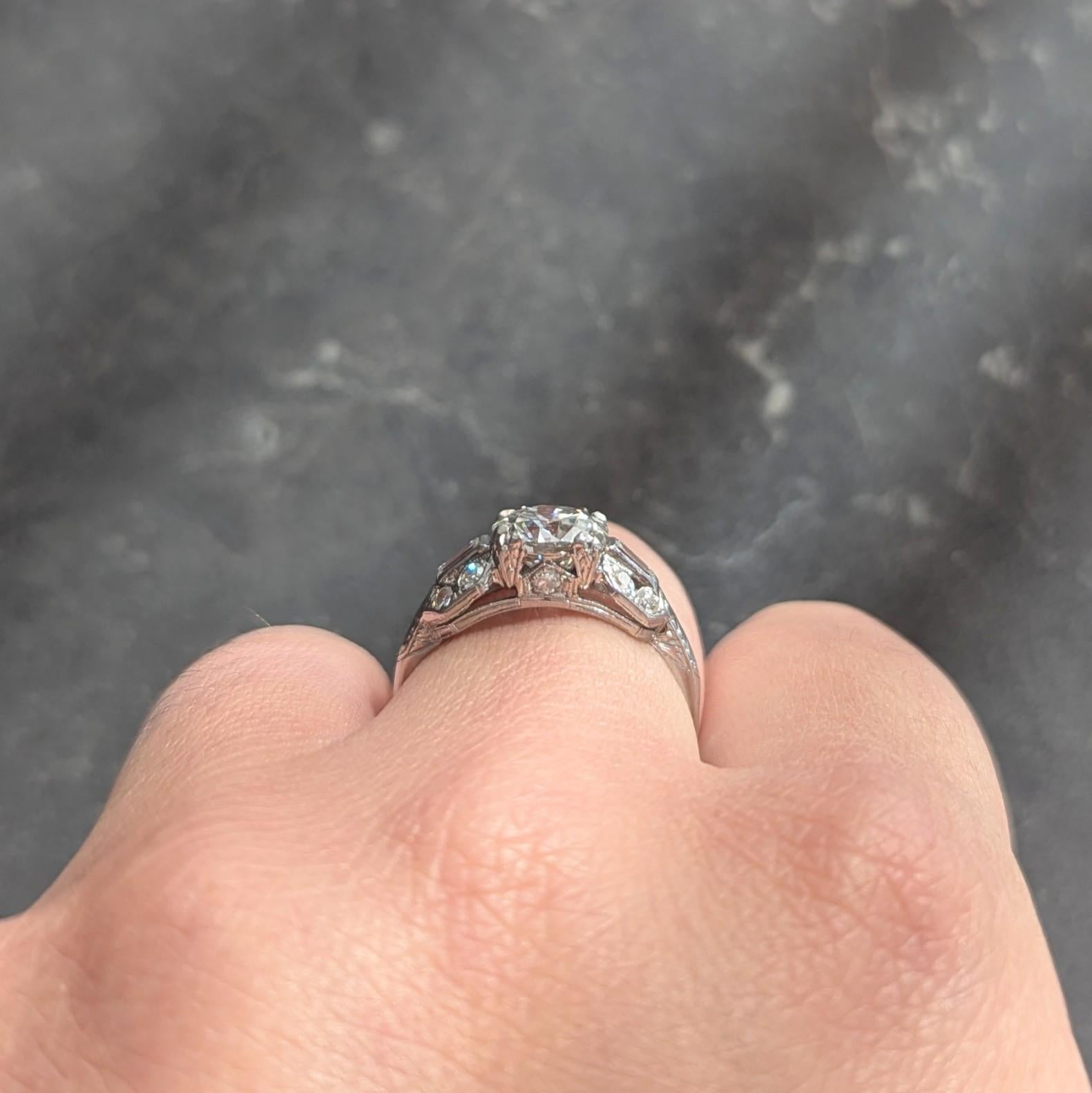 Art Deco 1.88 CTW Old European Cut Diamant Platin Weizen Quadrat Verlobungsring im Angebot 5