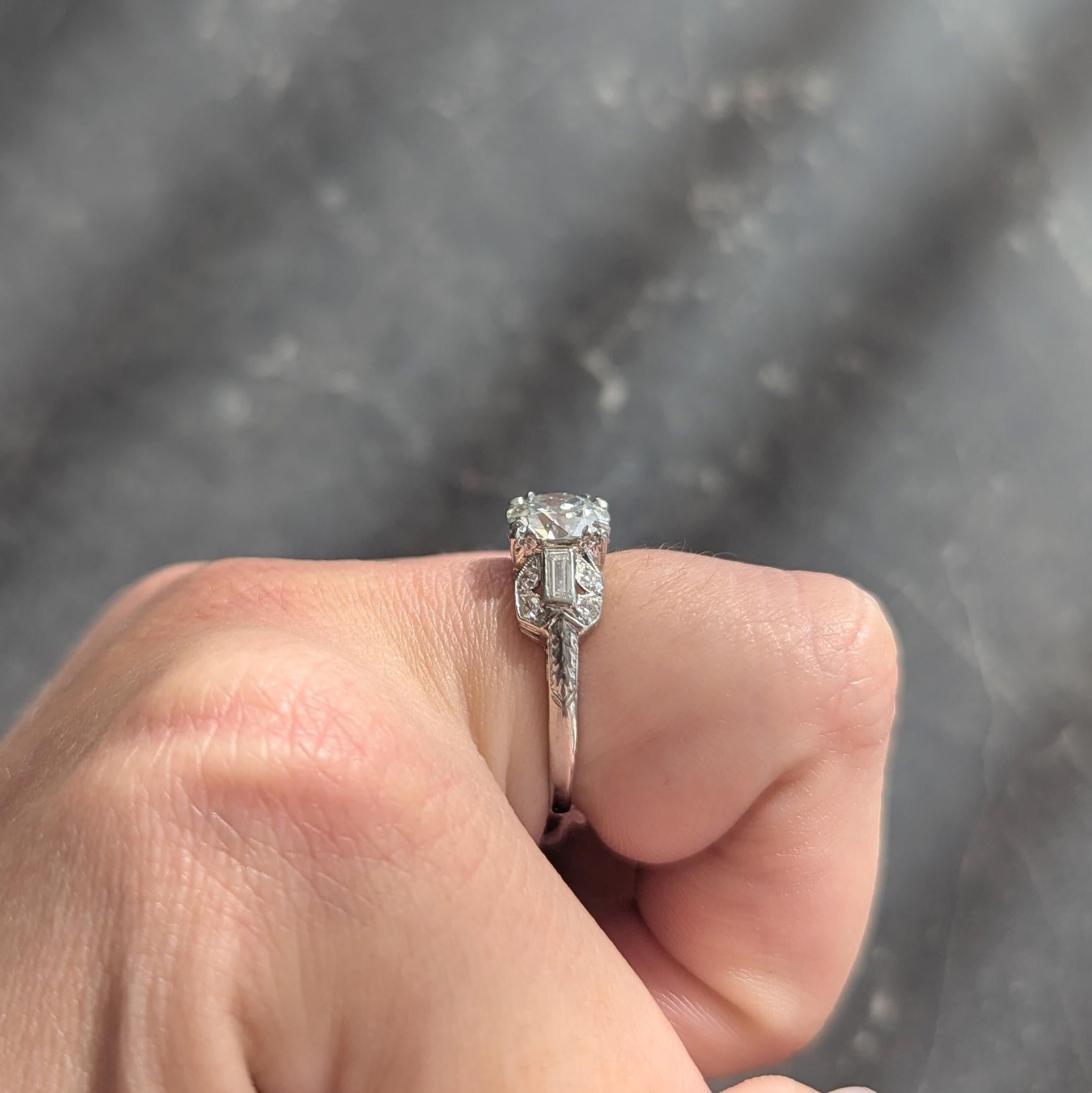 Art Deco 1.88 CTW Old European Cut Diamant Platin Weizen Quadrat Verlobungsring im Angebot 6