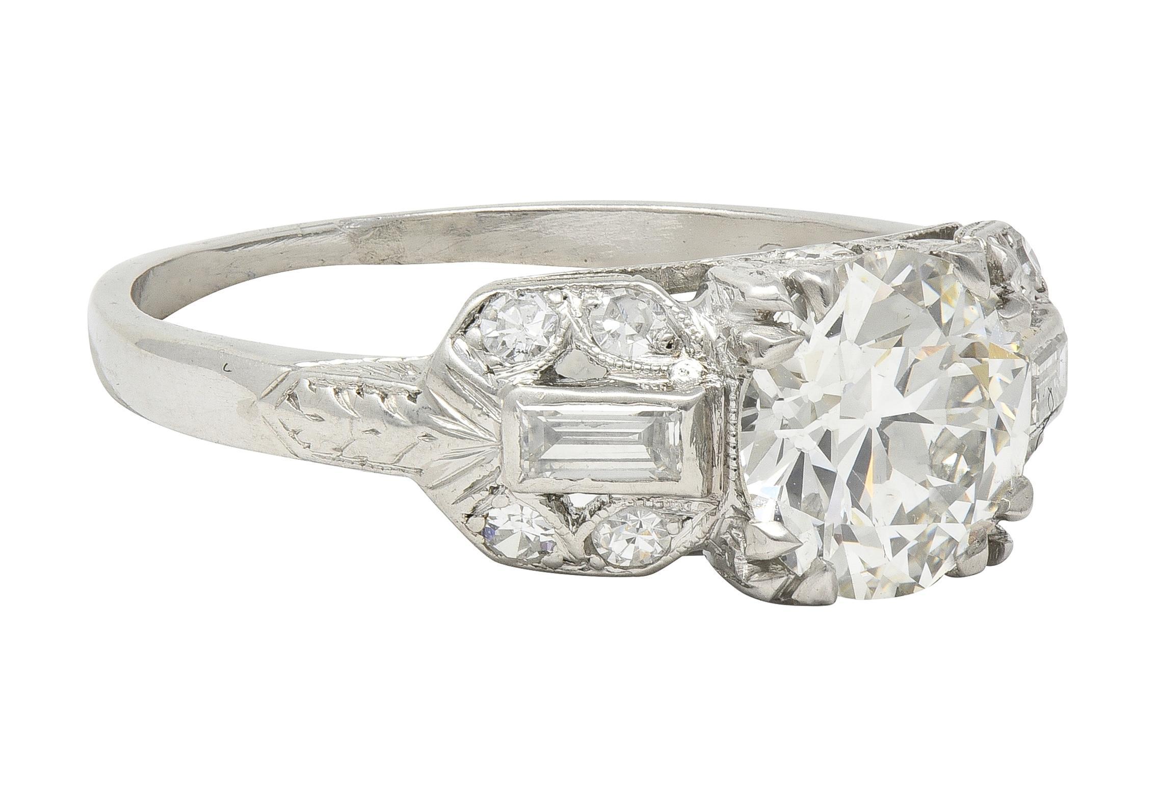 Art Deco 1.88 CTW Old European Cut Diamant Platin Weizen Quadrat Verlobungsring (Art déco) im Angebot