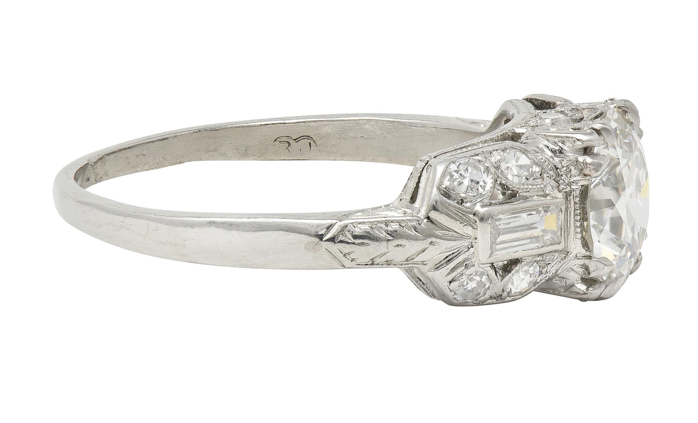 Art Deco 1.88 CTW Old European Cut Diamant Platin Weizen Quadrat Verlobungsring (Alteuropäischer Schliff) im Angebot