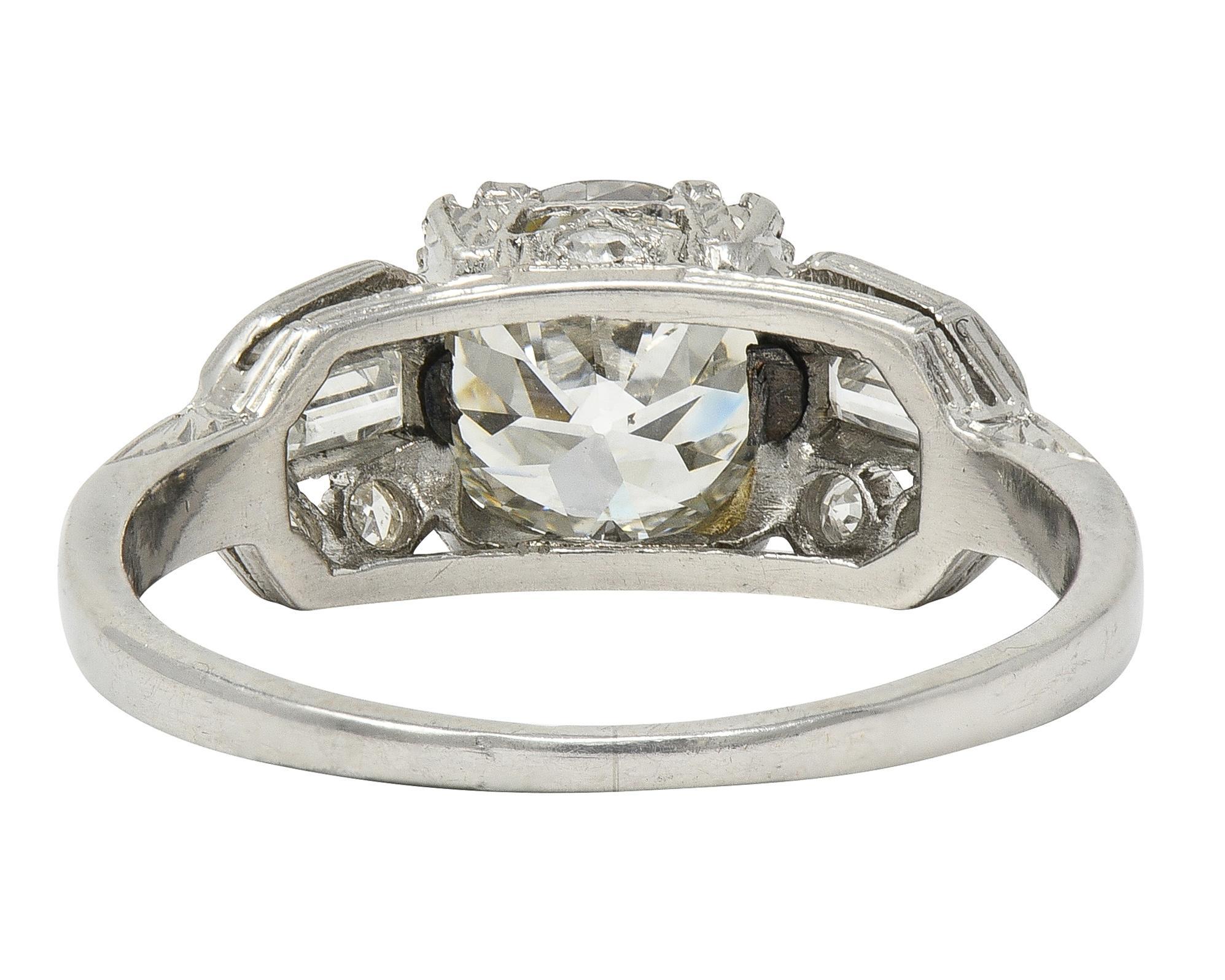 Art Deco 1.88 CTW Old European Cut Diamant Platin Weizen Quadrat Verlobungsring im Zustand „Hervorragend“ im Angebot in Philadelphia, PA