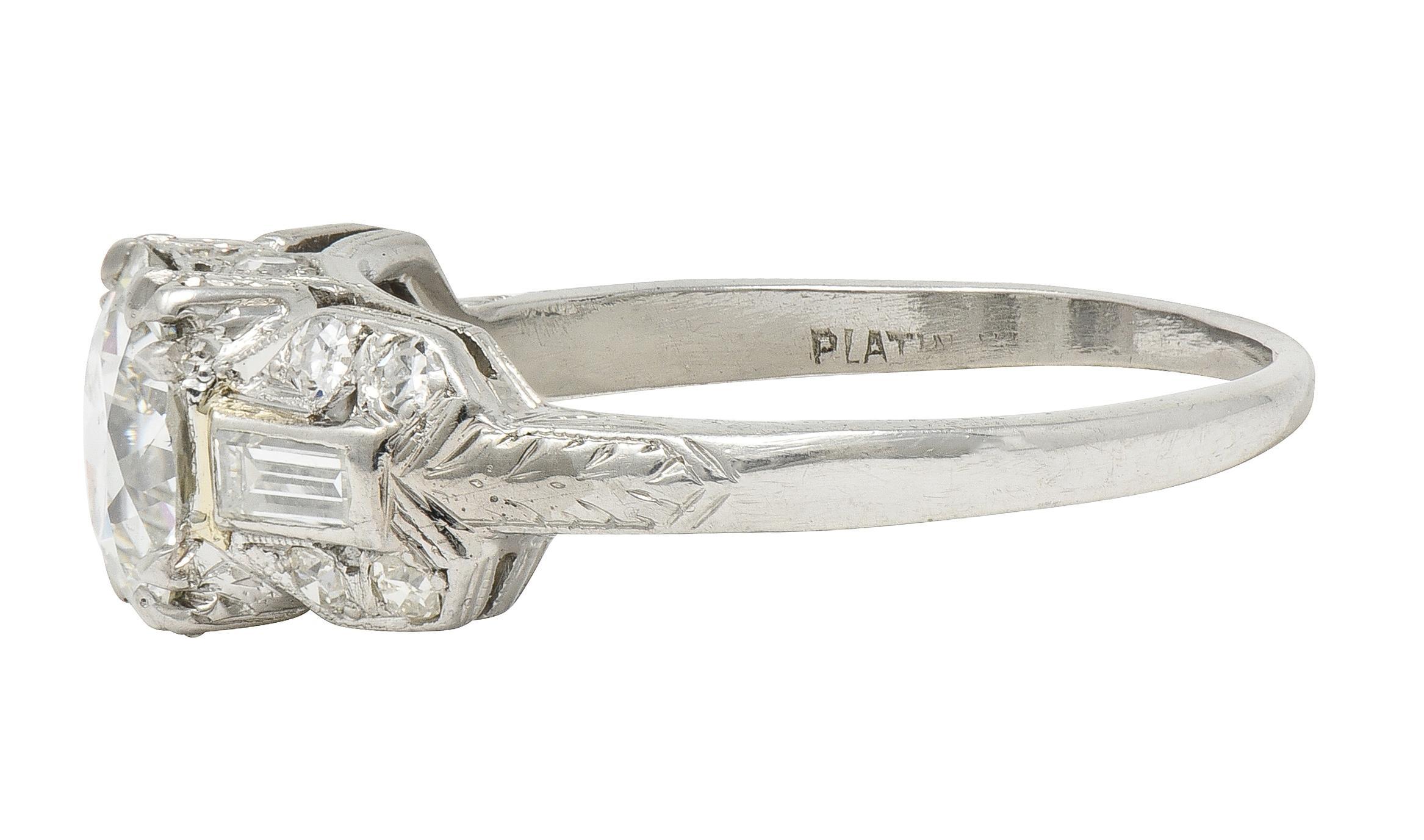 Art Deco 1.88 CTW Old European Cut Diamant Platin Weizen Quadrat Verlobungsring Damen im Angebot