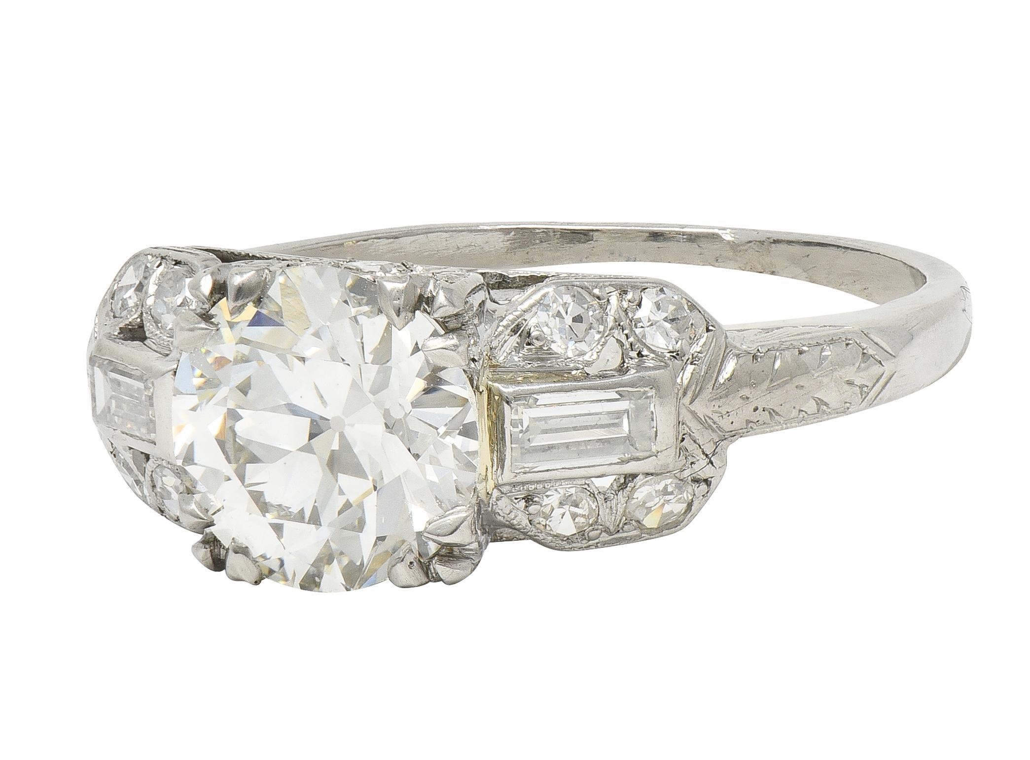 Art Deco 1.88 CTW Old European Cut Diamant Platin Weizen Quadrat Verlobungsring im Angebot 1