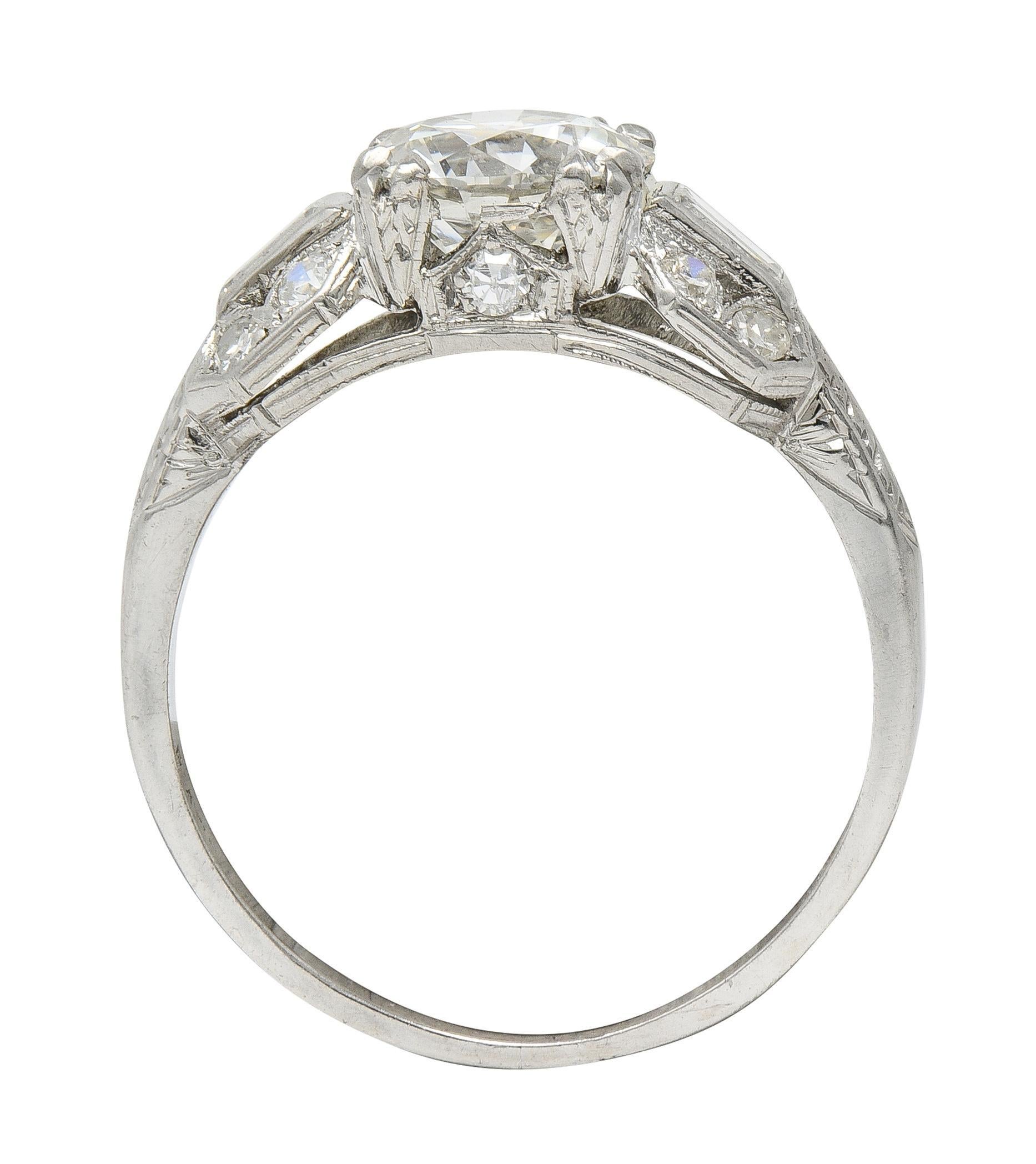 Art Deco 1.88 CTW Old European Cut Diamant Platin Weizen Quadrat Verlobungsring im Angebot 3