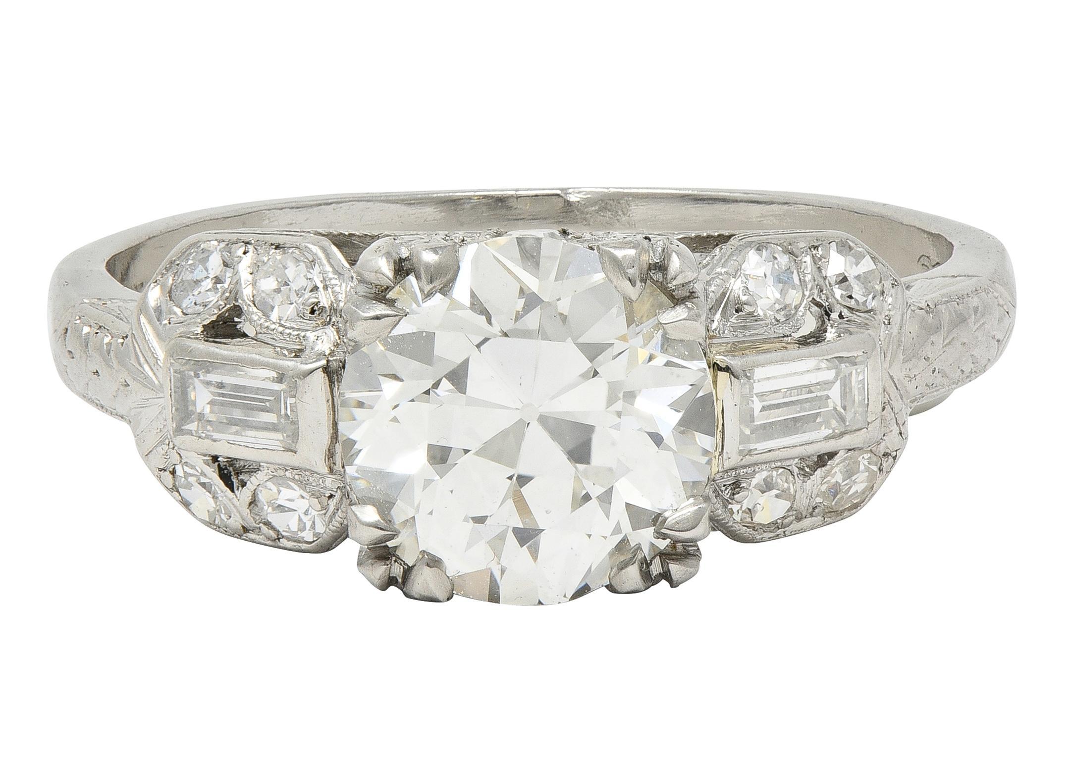 Bague de fiançailles Art déco 1.88 CTW Old European Cut Diamond Platinum Wheat Square