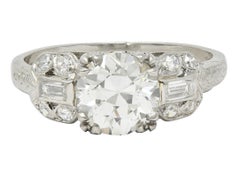Bague de fiançailles Art déco 1.88 CTW Old European Cut Diamond Platinum Wheat Square