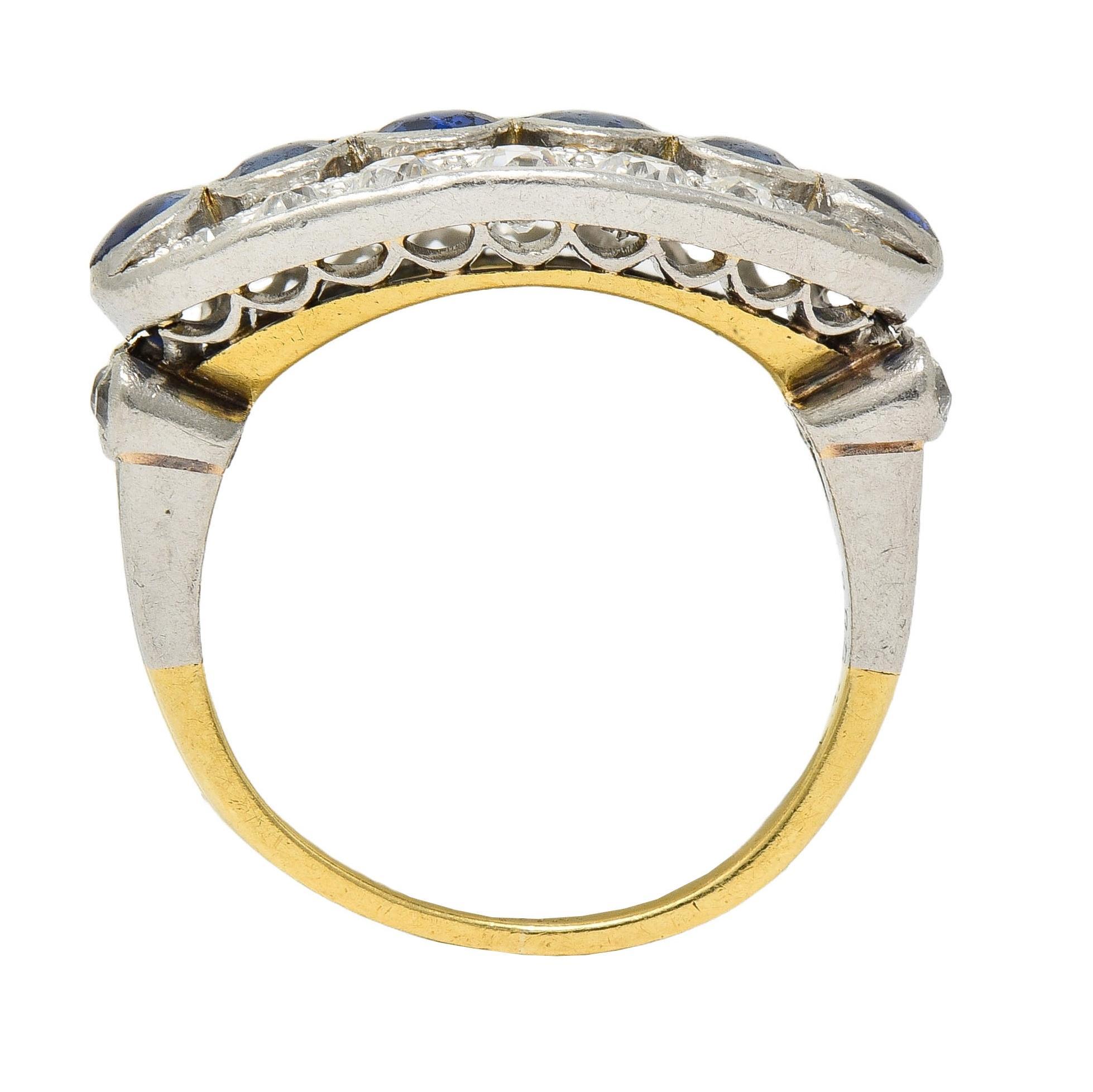 Bague jonc vintage Art déco en or 18 carats, platine, diamants et saphir de 1,89 carat en vente 5