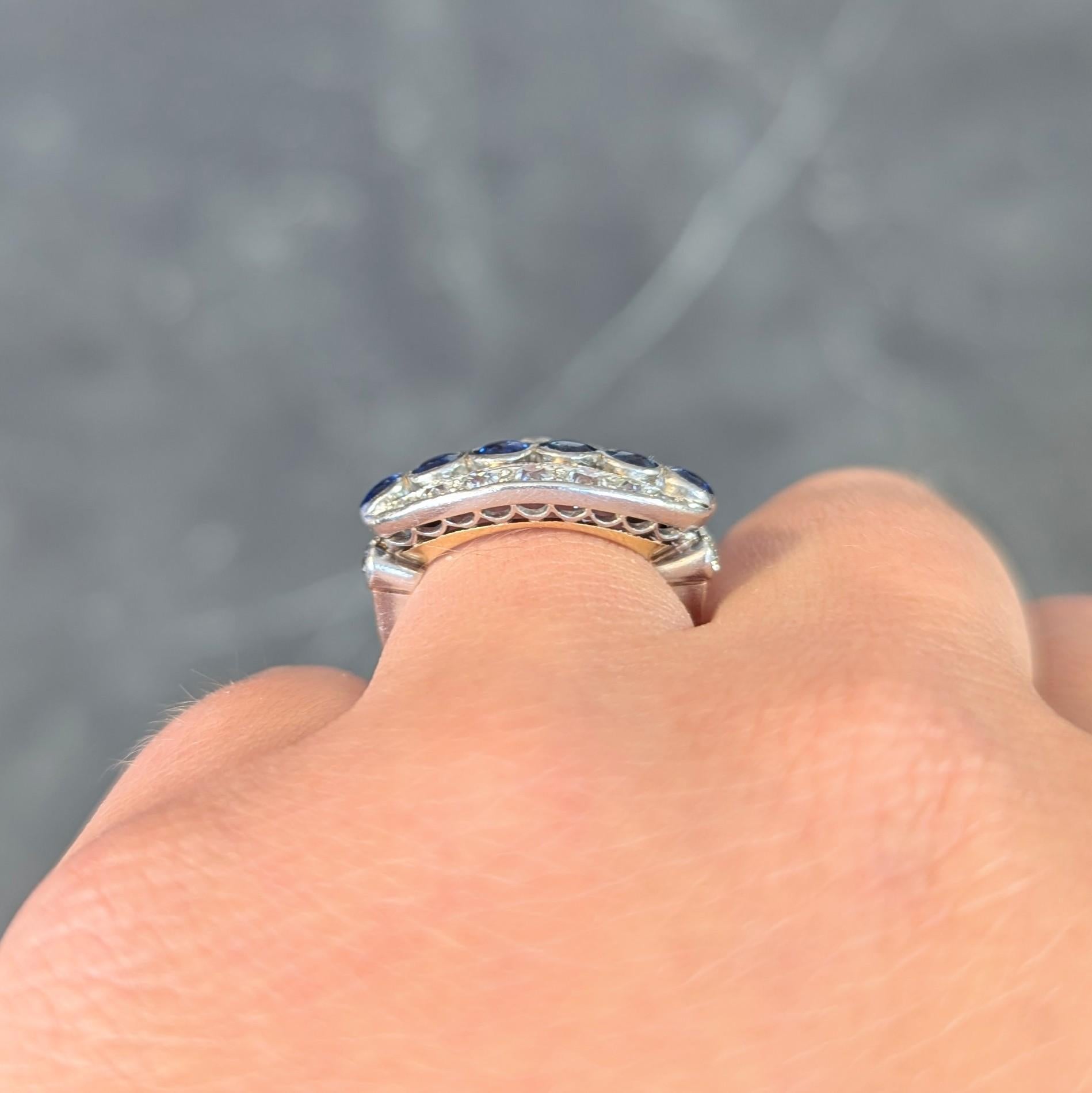 Bague jonc vintage Art déco en or 18 carats, platine, diamants et saphir de 1,89 carat en vente 8