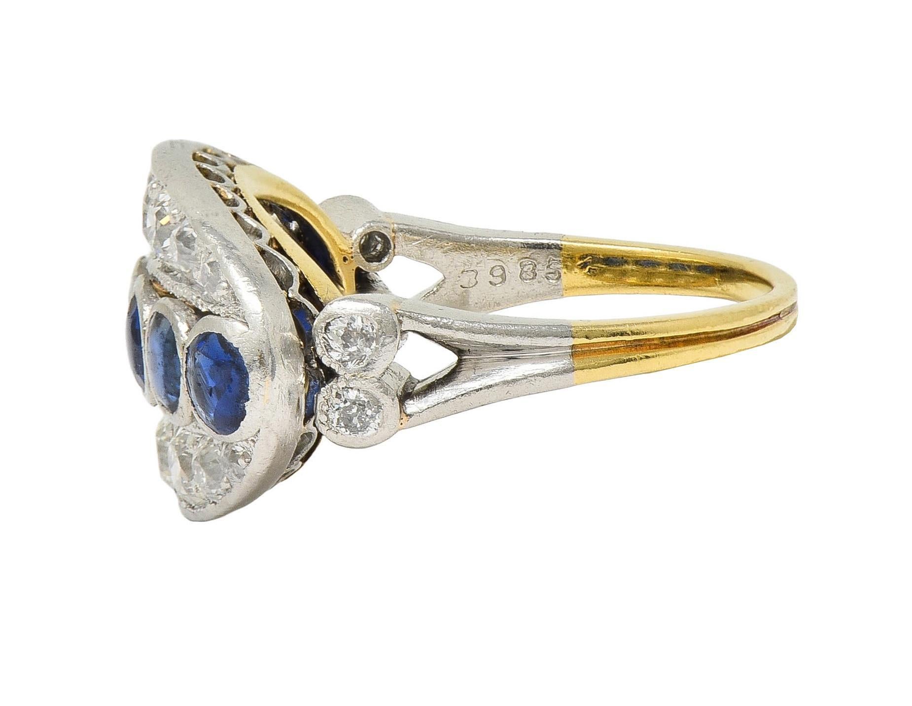 Bague jonc vintage Art déco en or 18 carats, platine, diamants et saphir de 1,89 carat en vente 1