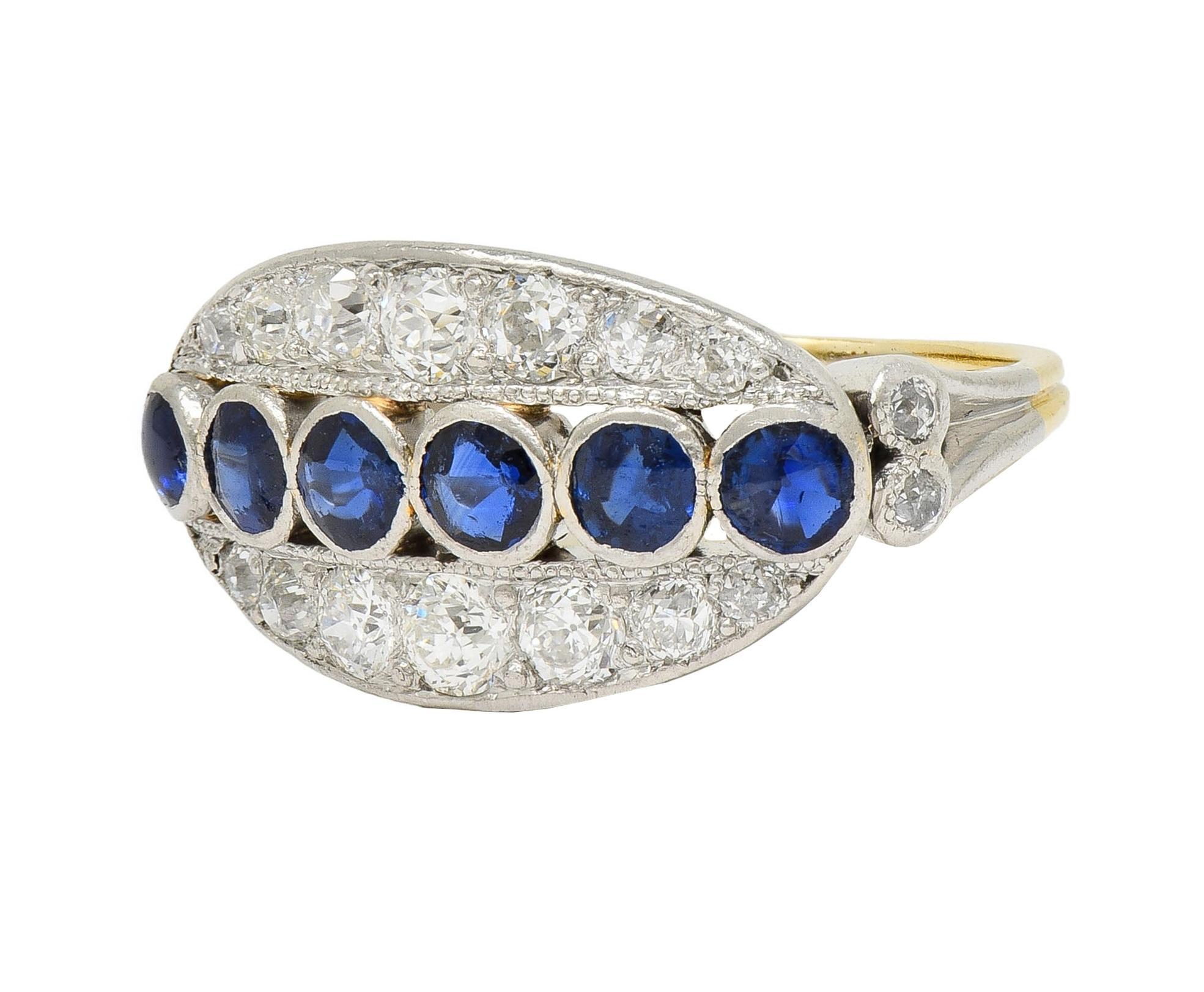 Bague jonc vintage Art déco en or 18 carats, platine, diamants et saphir de 1,89 carat en vente 2