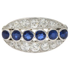 Art Deco 1.89 CTW Zafiro Diamante Platino Oro 18 Kilates Anillo Vintage