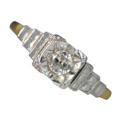 Art Deco 18 Carat Gold and Platinum Diamond Solitaire Stack Engagement Ring