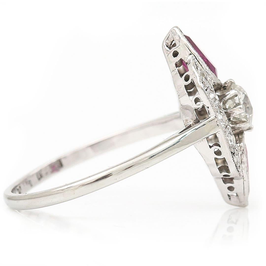Art Deco 18ct Gold and Platinum Pear Cut Ruby & Old Cut Diamond Ring, Circa 1920 For Sale 2