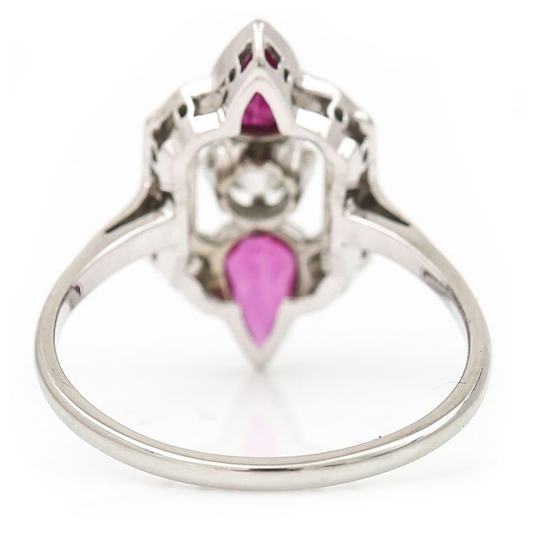 Art Deco 18ct Gold and Platinum Pear Cut Ruby & Old Cut Diamond Ring, Circa 1920 For Sale 3
