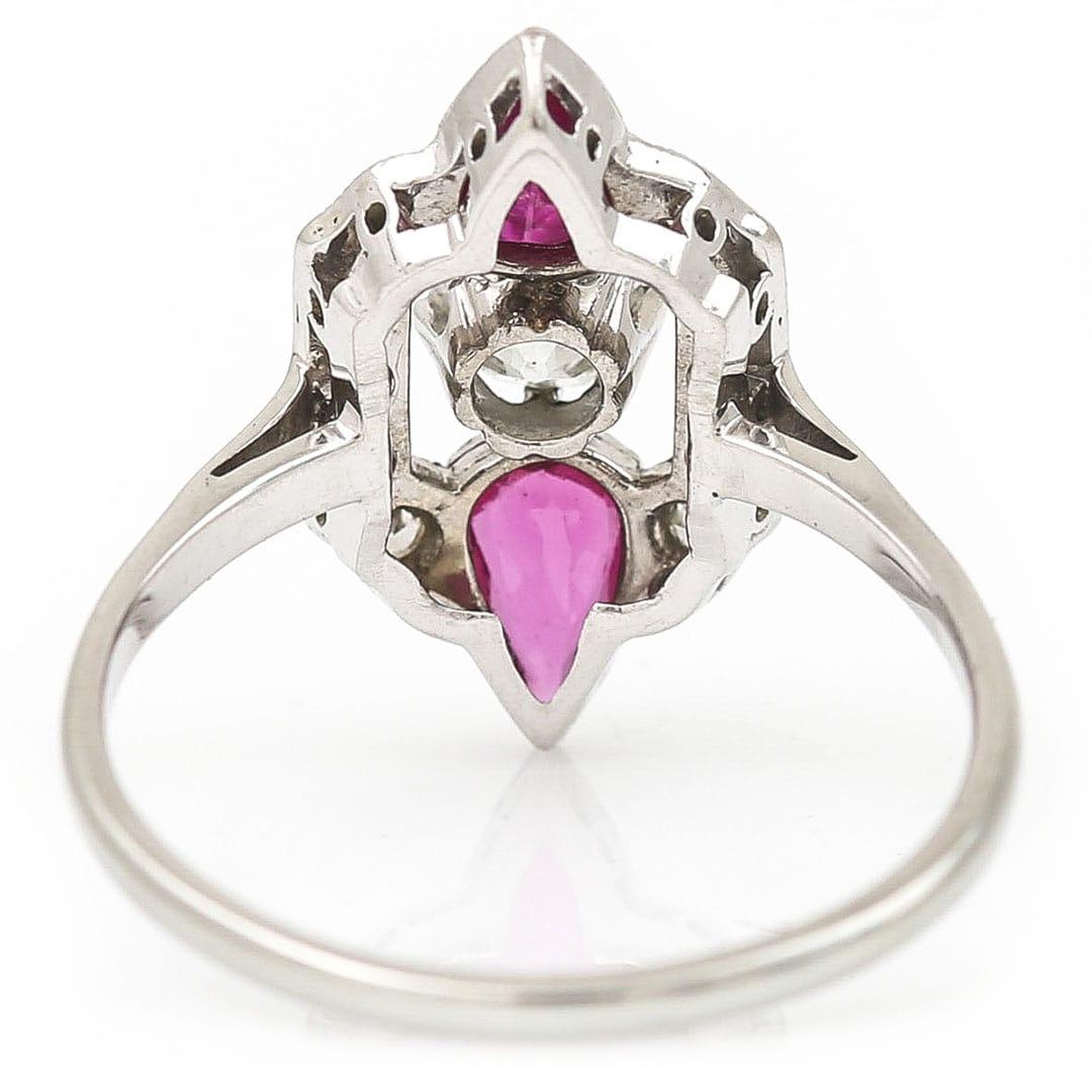 Art Deco 18ct Gold and Platinum Pear Cut Ruby & Old Cut Diamond Ring, Circa 1920 For Sale 5