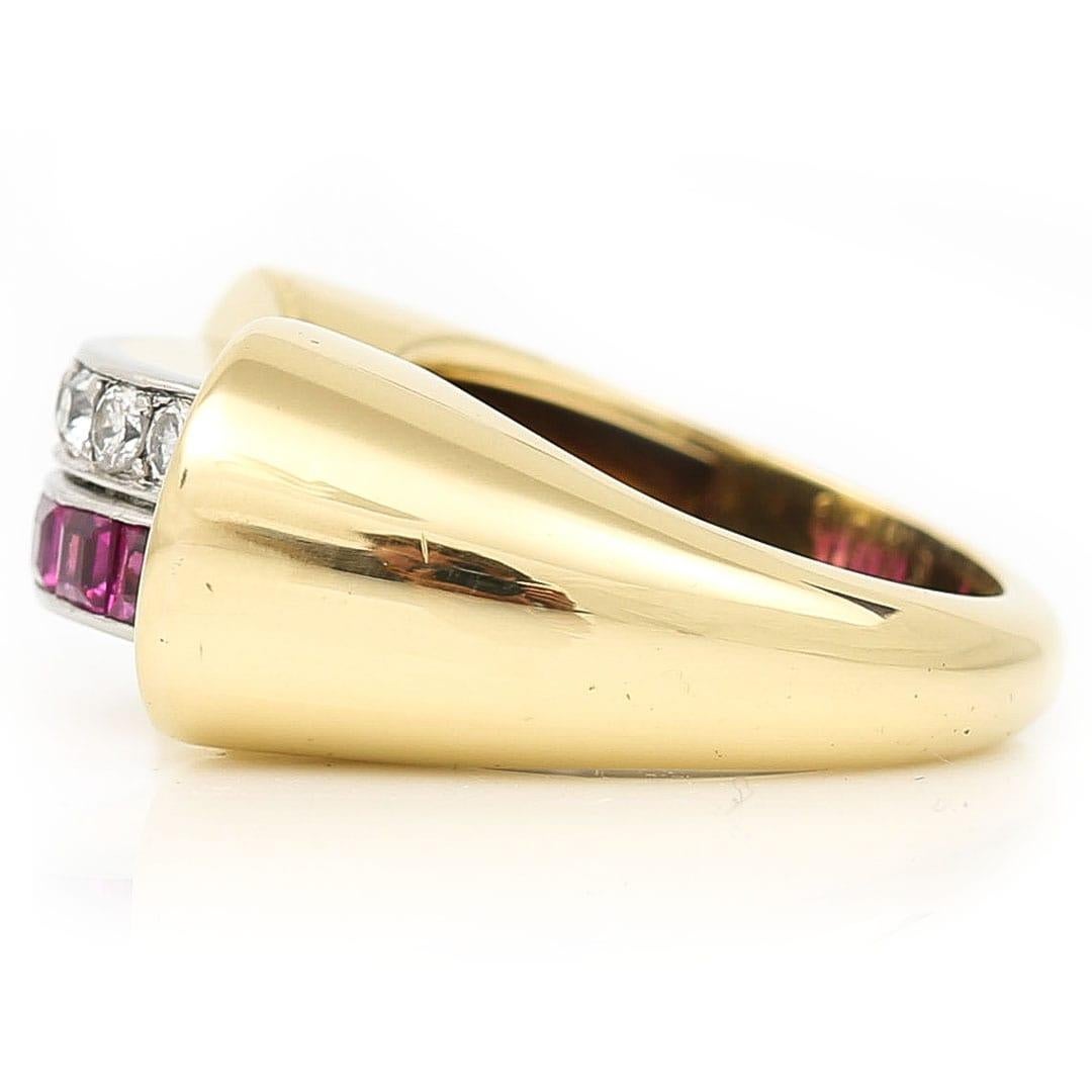 Art Deco 18ct Gold French Ruby and Diamond Tank Ring, Circa 1940 In Excellent Condition For Sale In Lancashire, Oldham