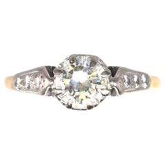 Art Deco 18ct Gold & Platinum Diamond Solitaire Ring w/ Diamond Shoulders