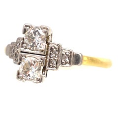 Art Deco 18ct Gold & Platinum Two Stone Toi et Moi Diamond Ring