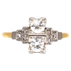Art Deco 18ct Gold & Platinum Two Stone Toi et Moi Diamond Ring