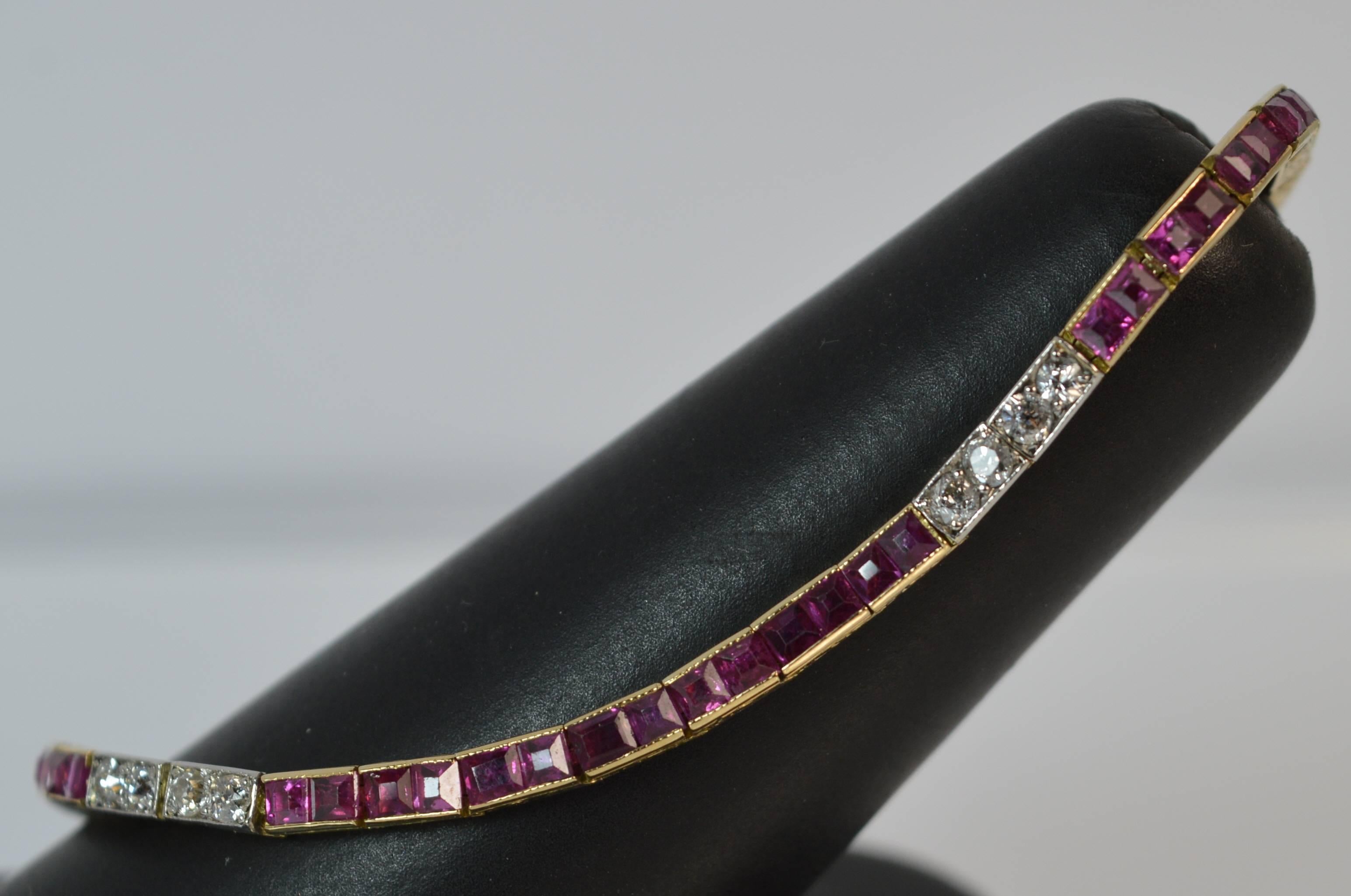 Art Deco 18 Carat Gold Ruby and Diamond Line Tennis Strand Bracelet 6