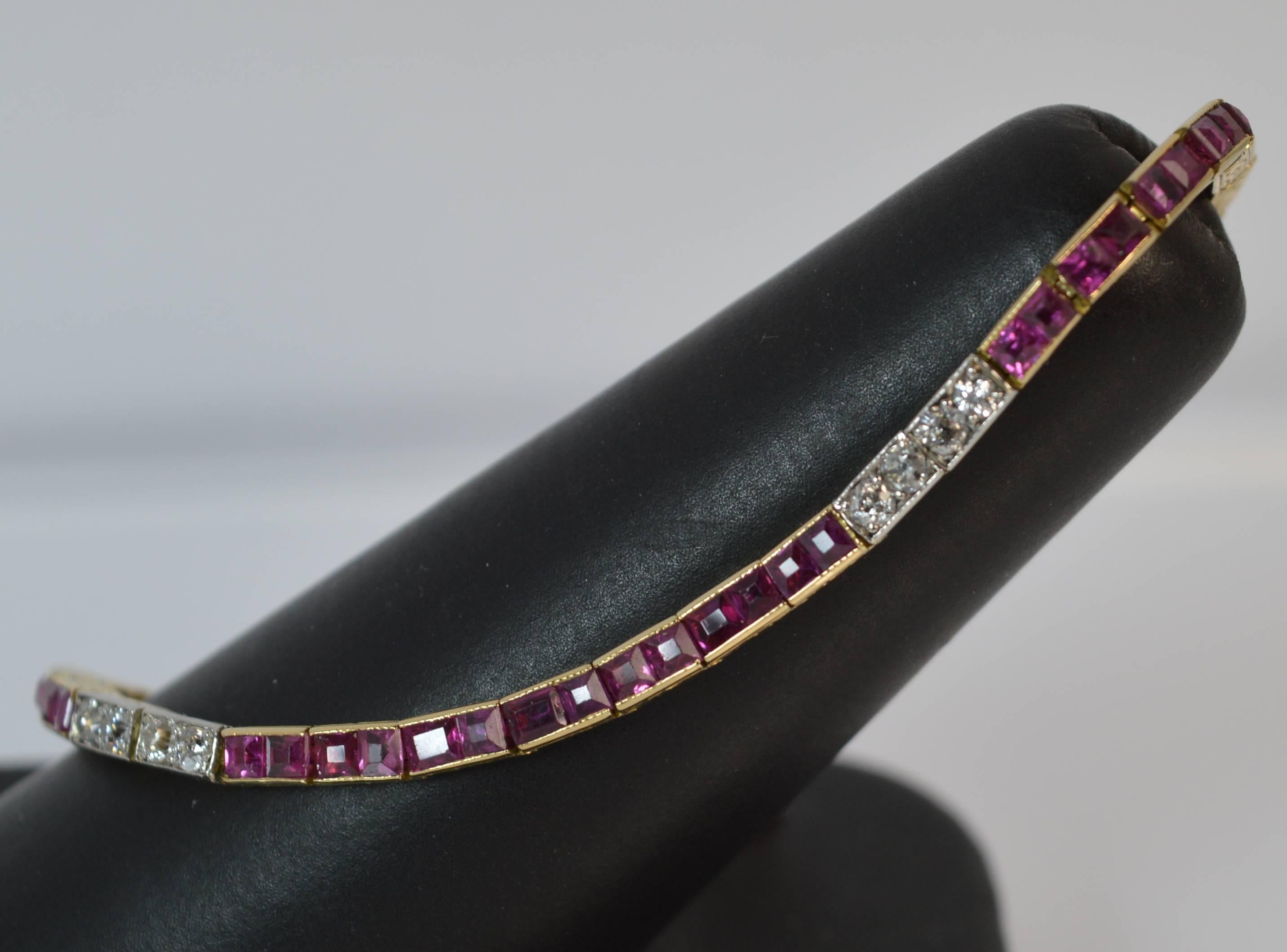 Art Deco 18 Carat Gold Ruby and Diamond Line Tennis Strand Bracelet 7