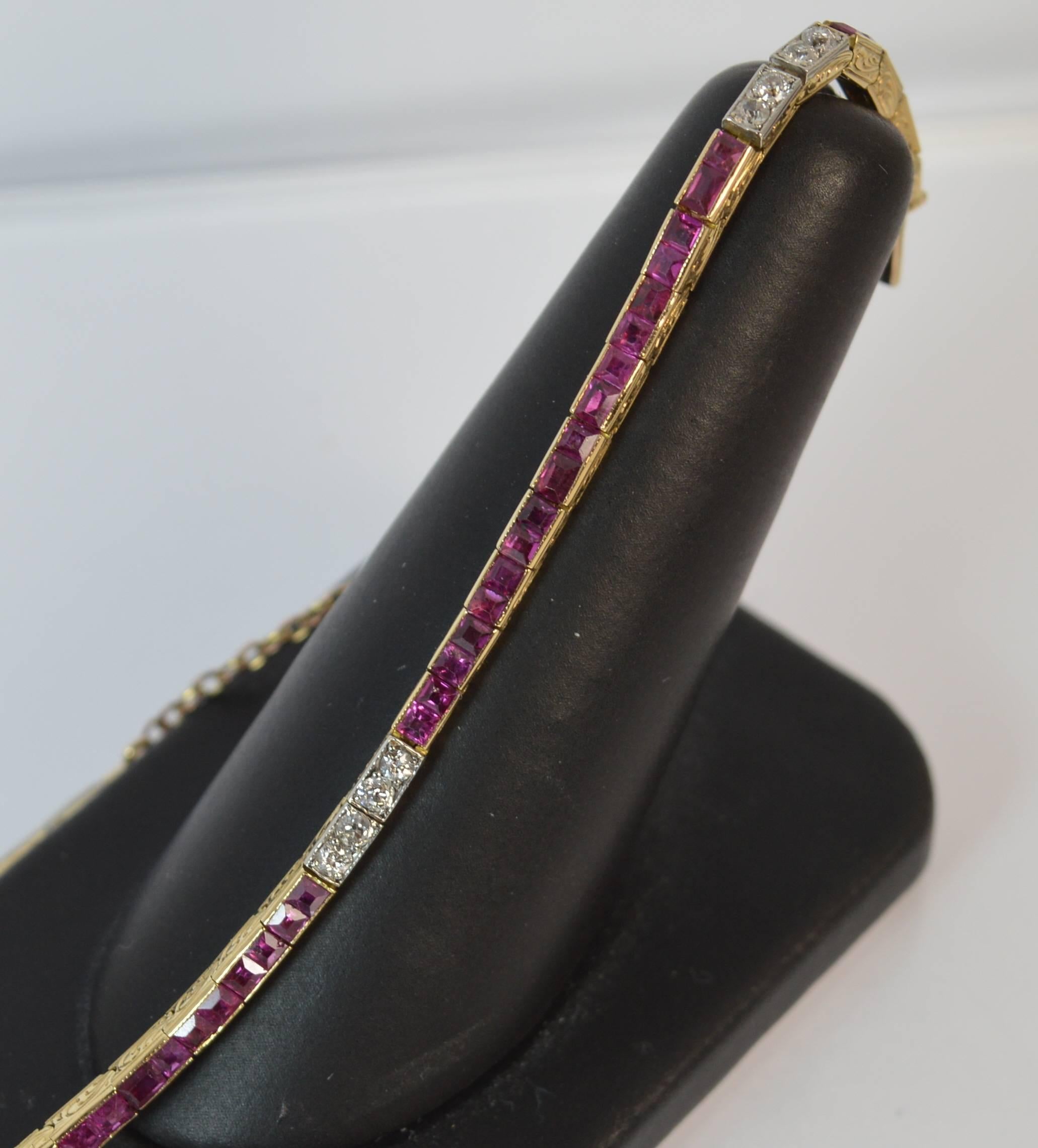 Art Deco 18 Carat Gold Ruby and Diamond Line Tennis Strand Bracelet 8
