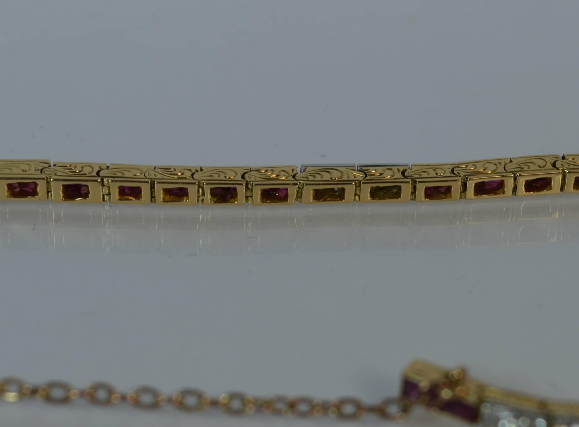 Art Deco 18 Carat Gold Ruby and Diamond Line Tennis Strand Bracelet 2