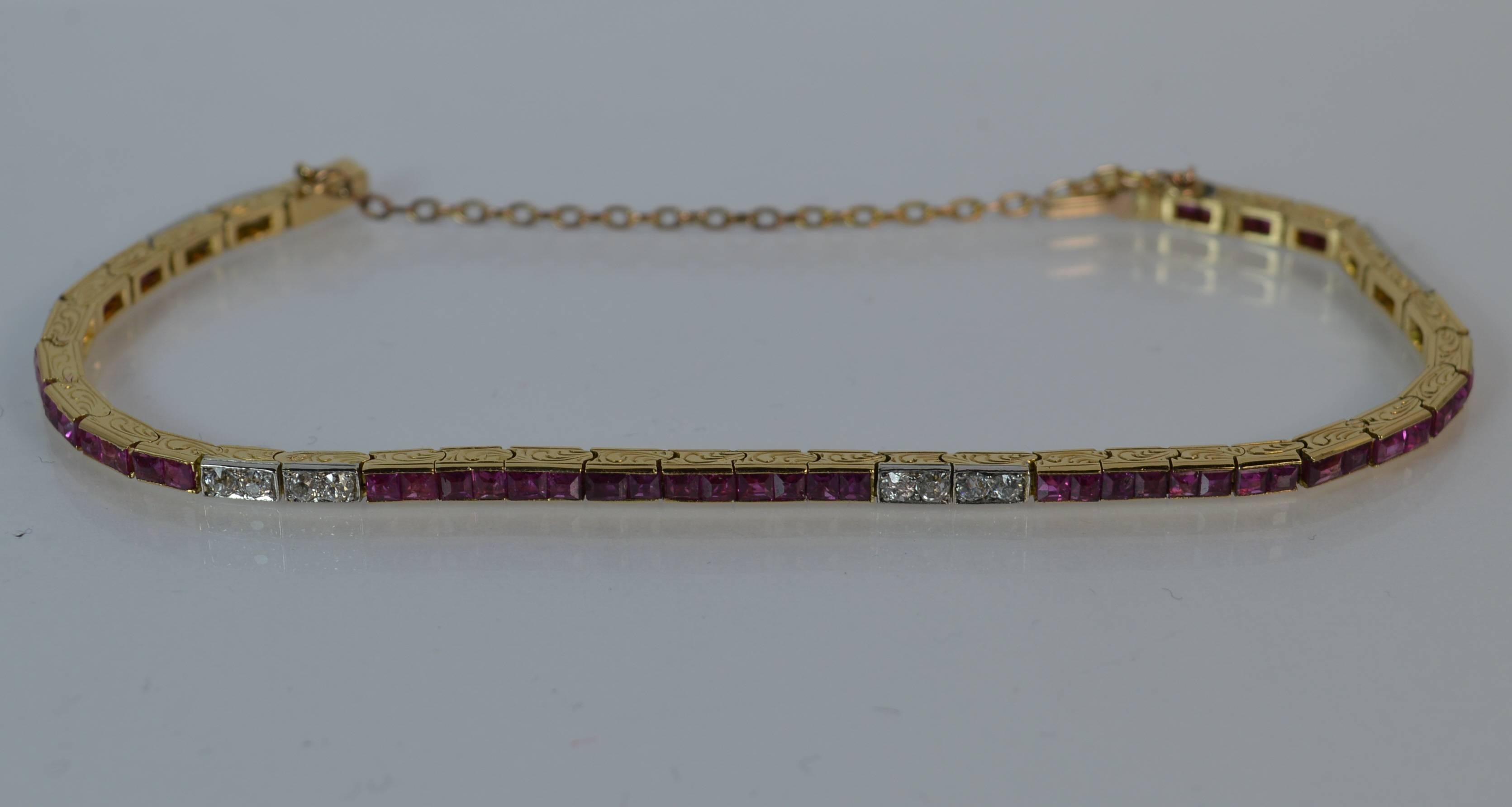 Art Deco 18 Carat Gold Ruby and Diamond Line Tennis Strand Bracelet 3