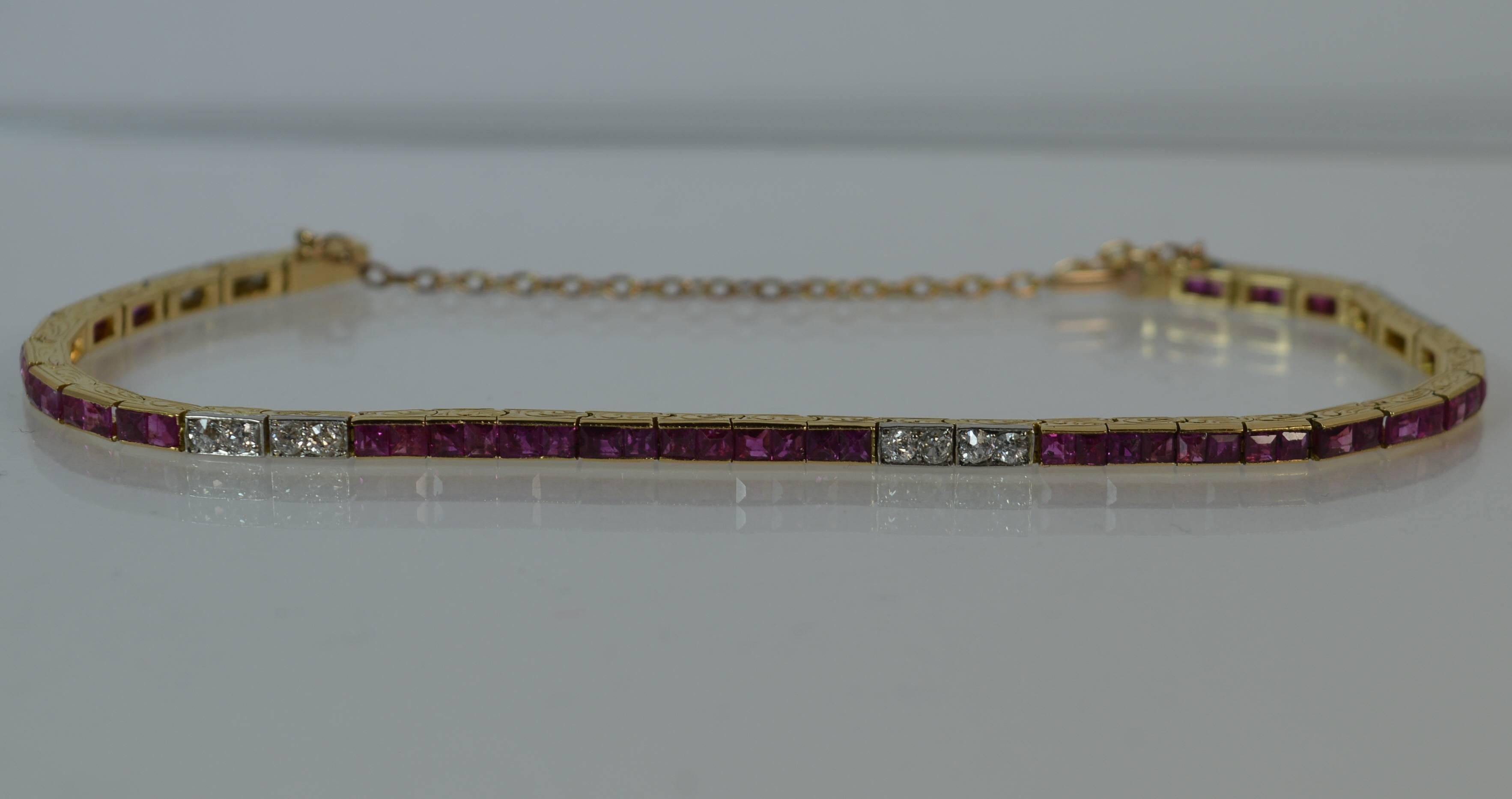 Art Deco 18 Carat Gold Ruby and Diamond Line Tennis Strand Bracelet 4