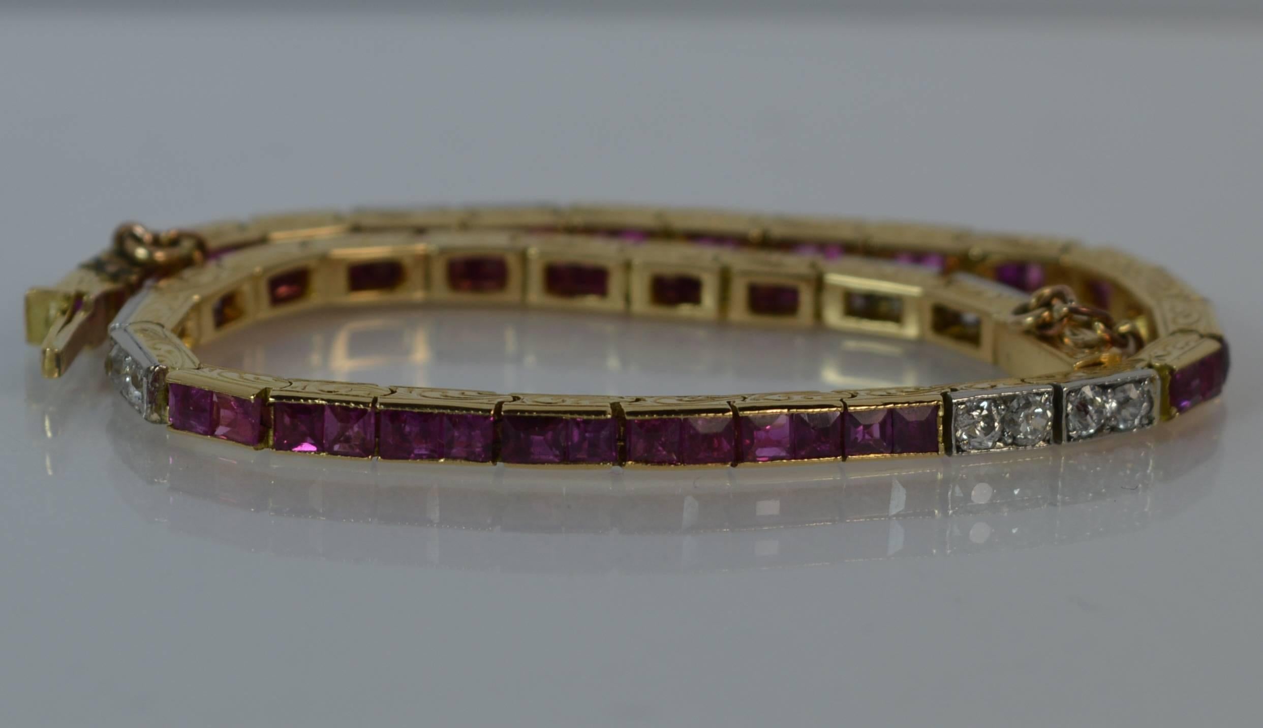 Art Deco 18 Carat Gold Ruby and Diamond Line Tennis Strand Bracelet 5