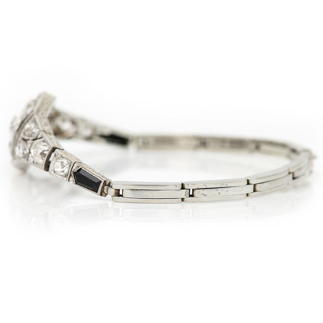 Art Deco 18ct White Gold 2ct Old Mine Cut Diamond and Onyx Bracelet, circa 1930 1