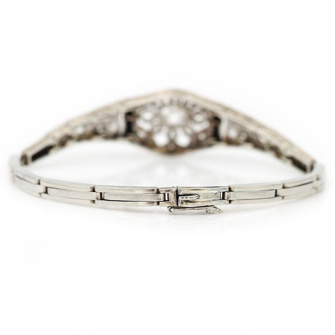 Art Deco 18ct White Gold 2ct Old Mine Cut Diamond and Onyx Bracelet, circa 1930 4