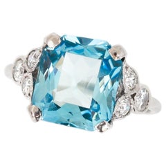 Antique Art Deco 18ct White Gold 3.40ct Aquamarine and Diamond Ring, Circa 1920