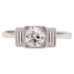 Antique Art Deco 18ct White Gold and Platinum Diamond Three-Stone Engagement Ring