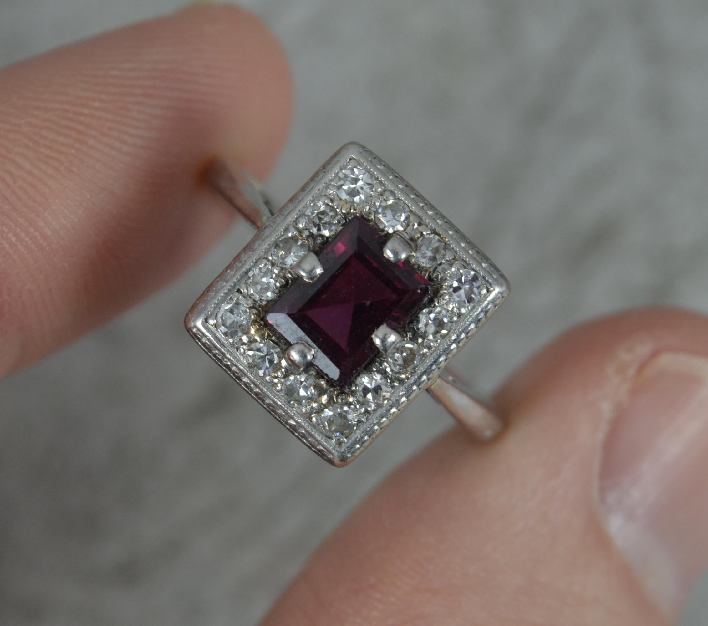 Women's Art Deco 18ct White Gold and Platinum Garnet and Diamond Cluster Ring