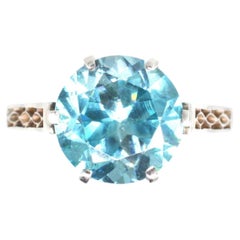 Art Deco 18ct White Gold Blue Zircon Solitaire Ring