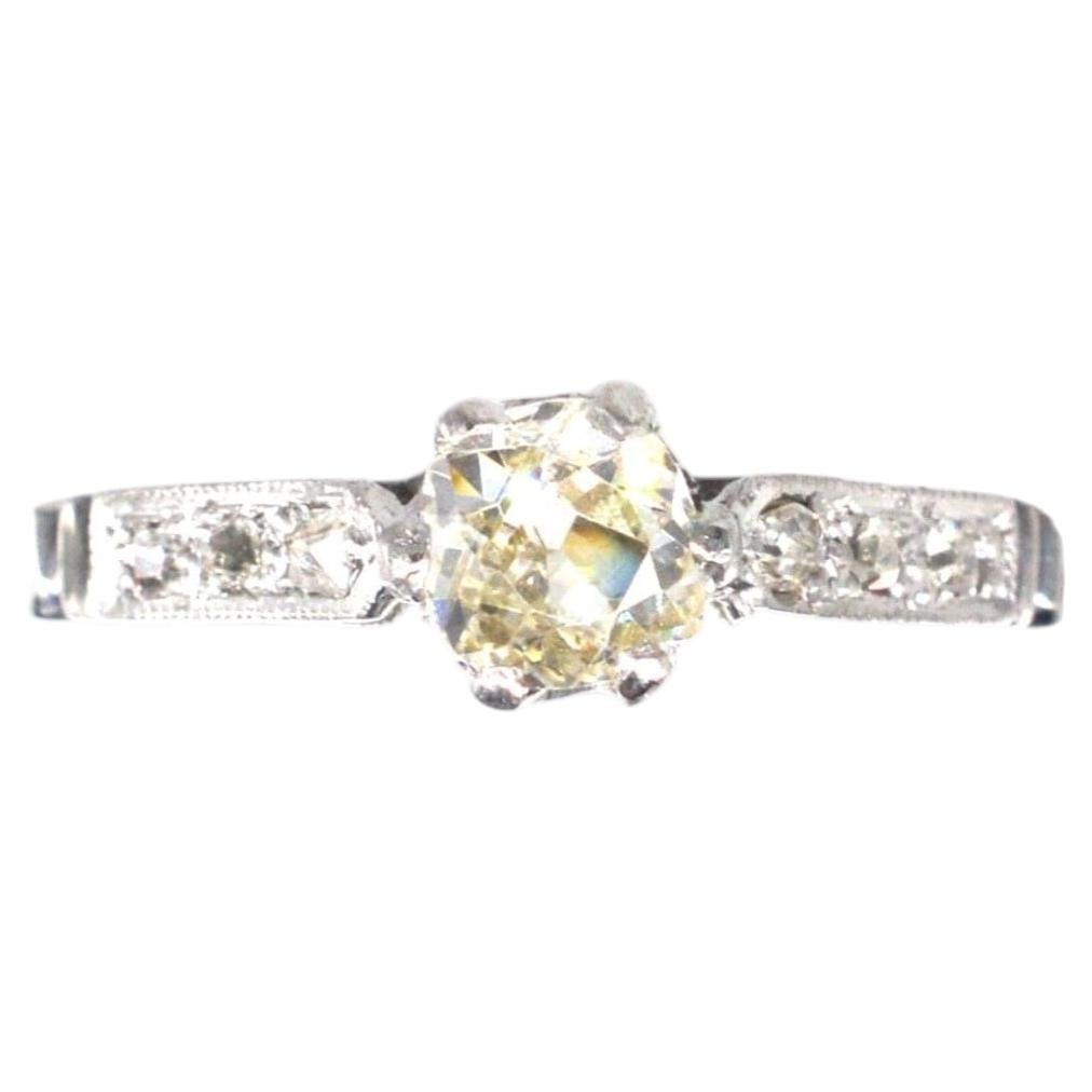 Art Deco 18ct White Gold & Platinum Old Mine Cut Diamond Solitaire Ring