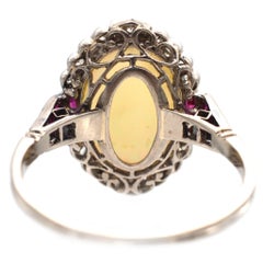 Art Deco 18ct White Gold & Platinum, Opal & Burma Ruby Ring