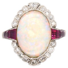 Art Deco 18ct White Gold & Platinum, Opal & Burma Ruby Ring