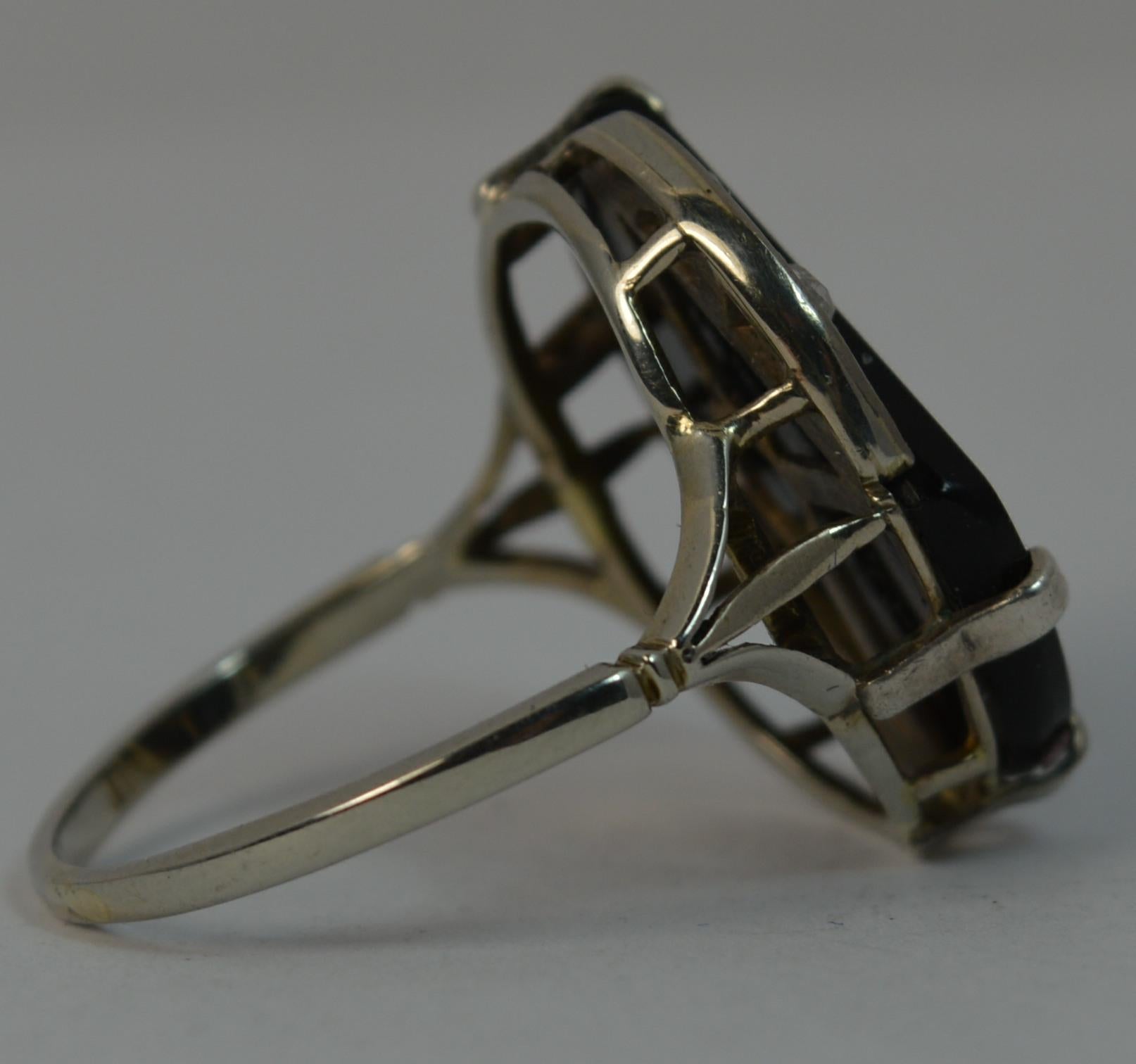Art Deco 18 Carat White Gold Rose Cut Diamond and Onyx Slab Signet Ring 6