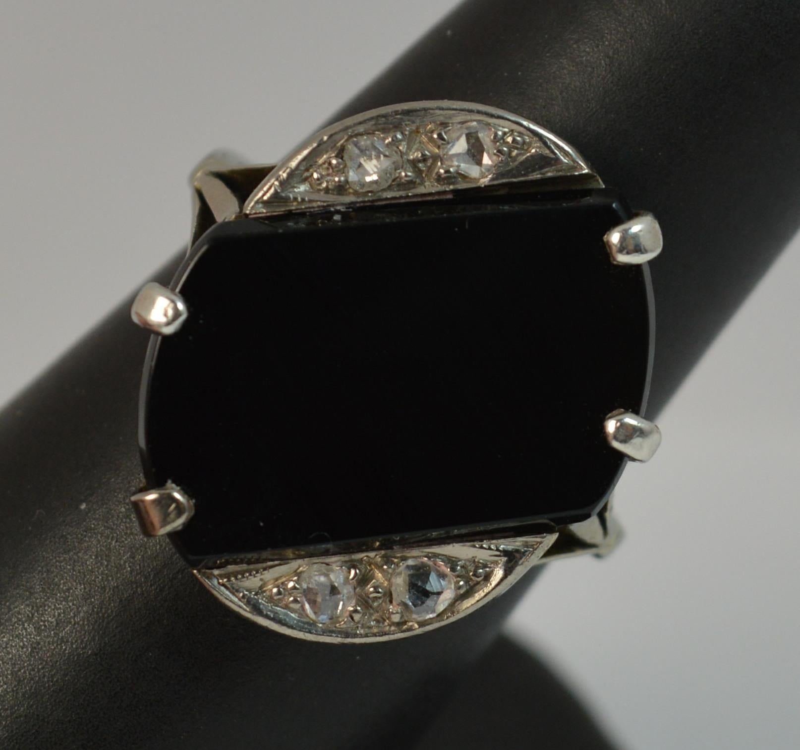 Art Deco 18 Carat White Gold Rose Cut Diamond and Onyx Slab Signet Ring 9