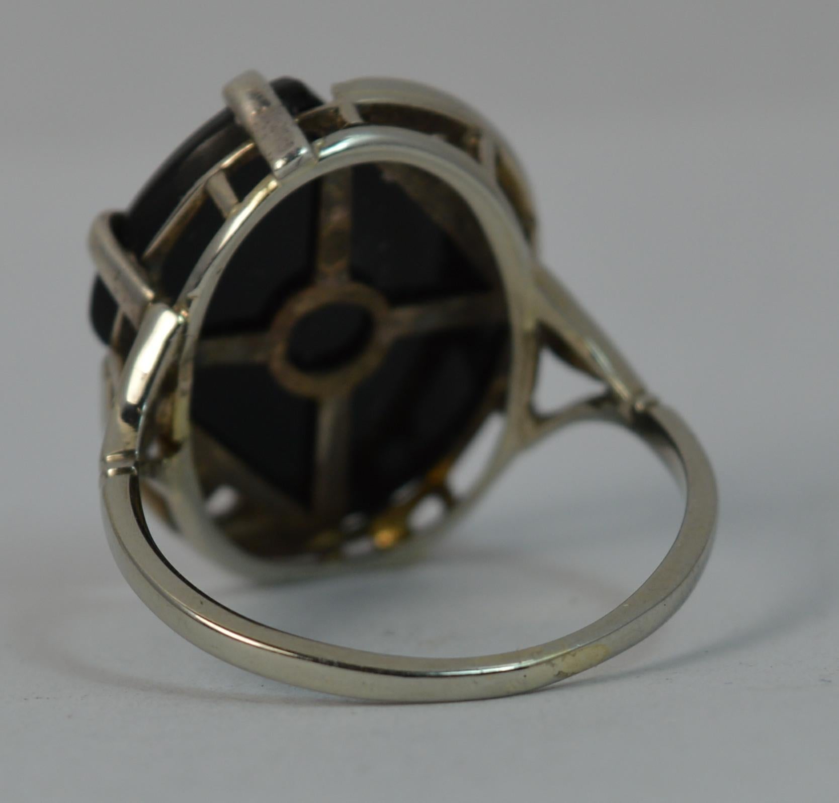 Art Deco 18 Carat White Gold Rose Cut Diamond and Onyx Slab Signet Ring 5
