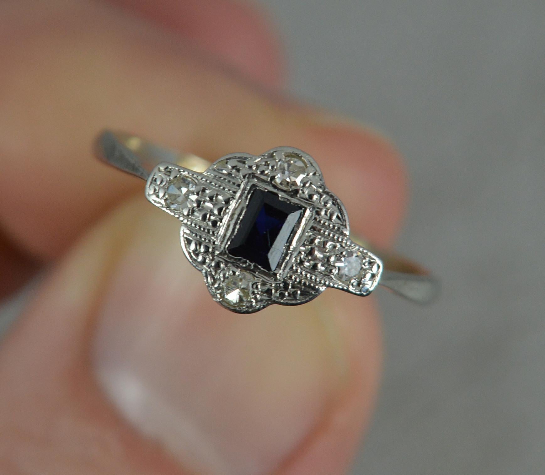 Art Deco 18ct White Gold Sapphire and Diamond Panel Cluster Ring 3