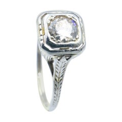 Art Deco 18ct White Gold Solitaire Old European Cut Diamond Ring, Circa 1925