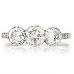 Art Deco 18ct White Gold Three Stone Early Brilliant Cut Diamond Ring circa 1920