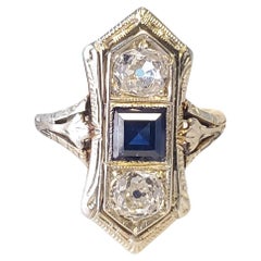 Antique Art Deco 18k/14k Old Euro Diamond and Sapphire 3 Stone Ring .66tcw Diamonds