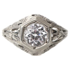 Art Deco 18k 1.8 Carat White Sapphire Old Cut Hand Carved Filigree Engagement