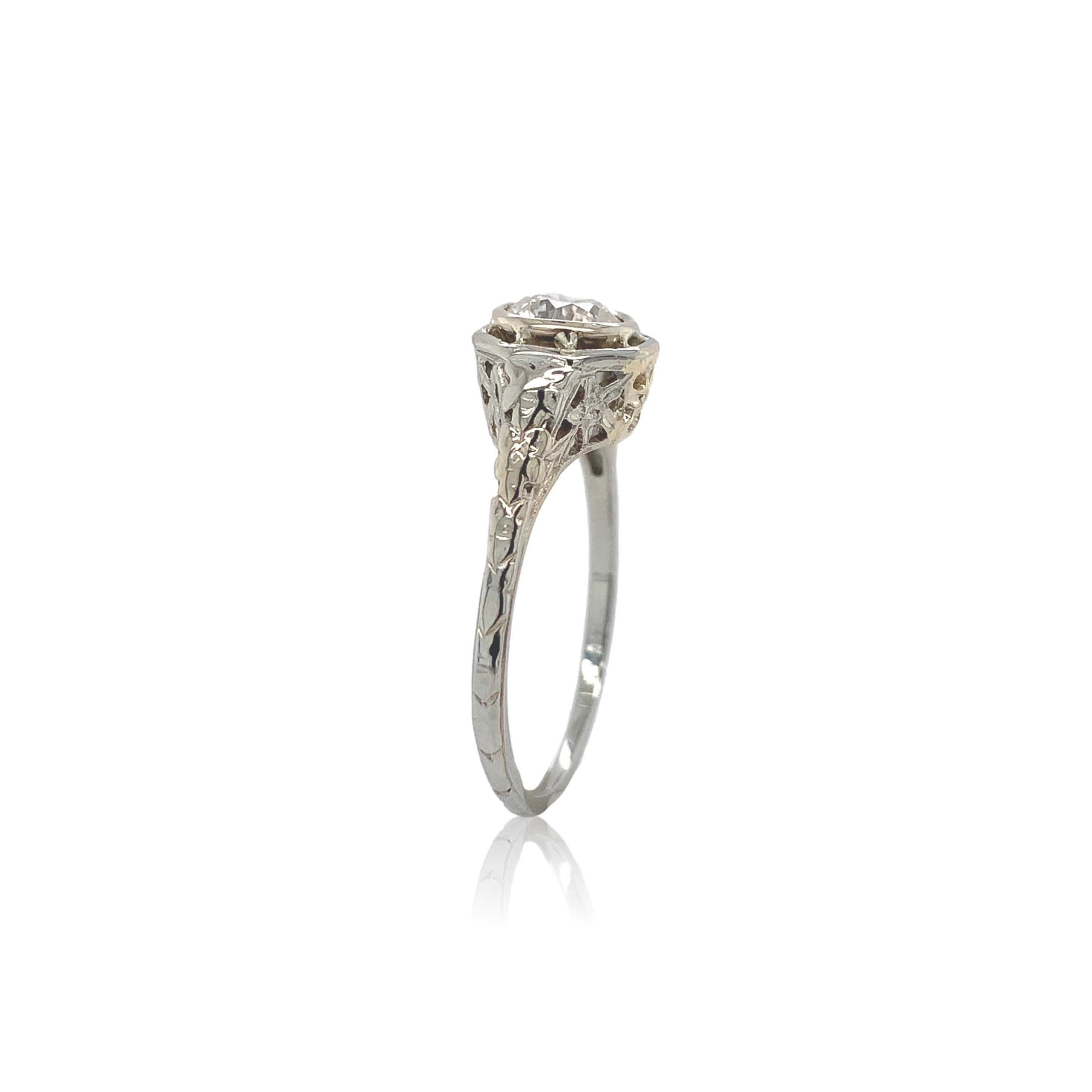 Brilliant Cut Art Deco 18K .60ct Diamond Filigree Ring For Sale