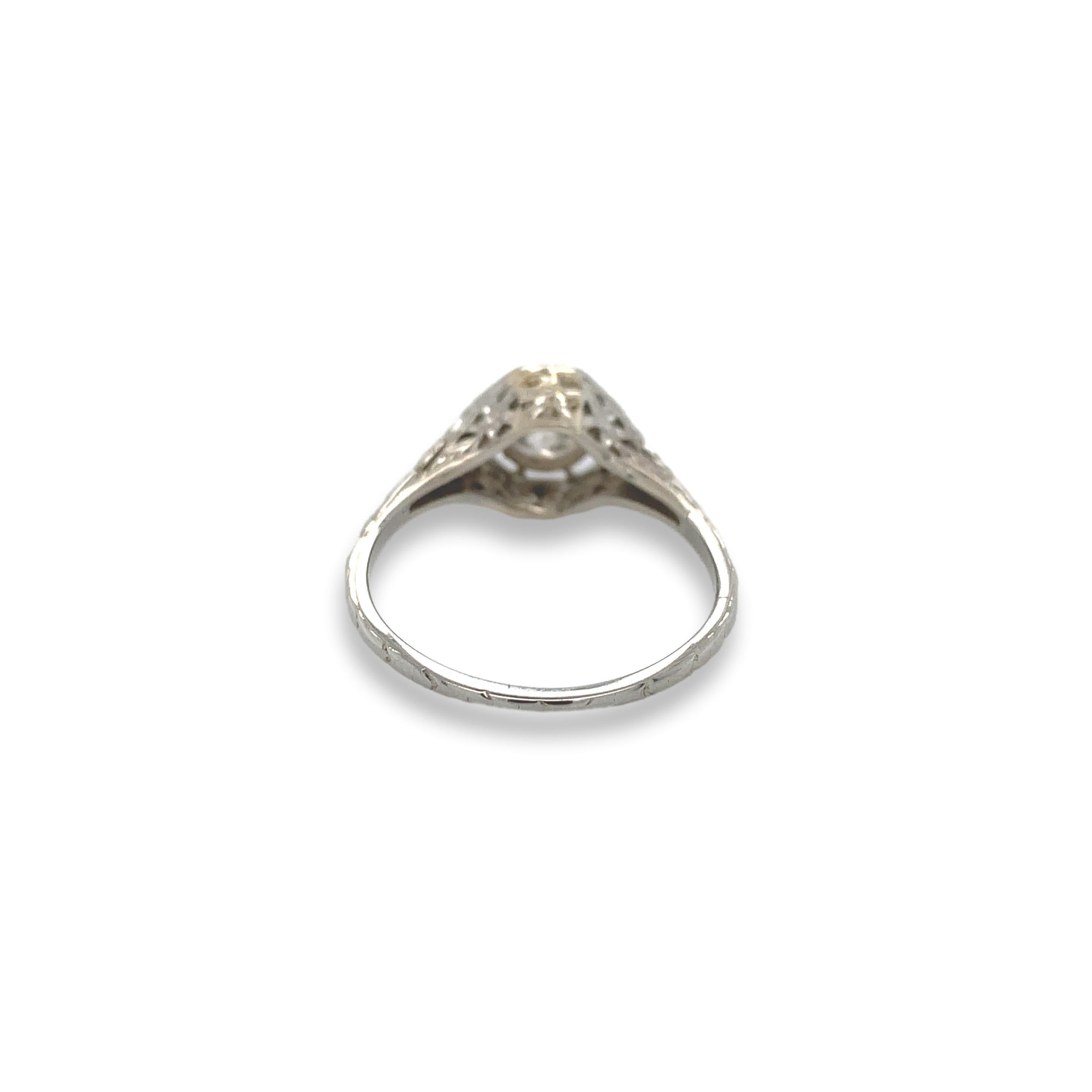 Women's Art Deco 18K .60ct Diamond Filigree Ring For Sale